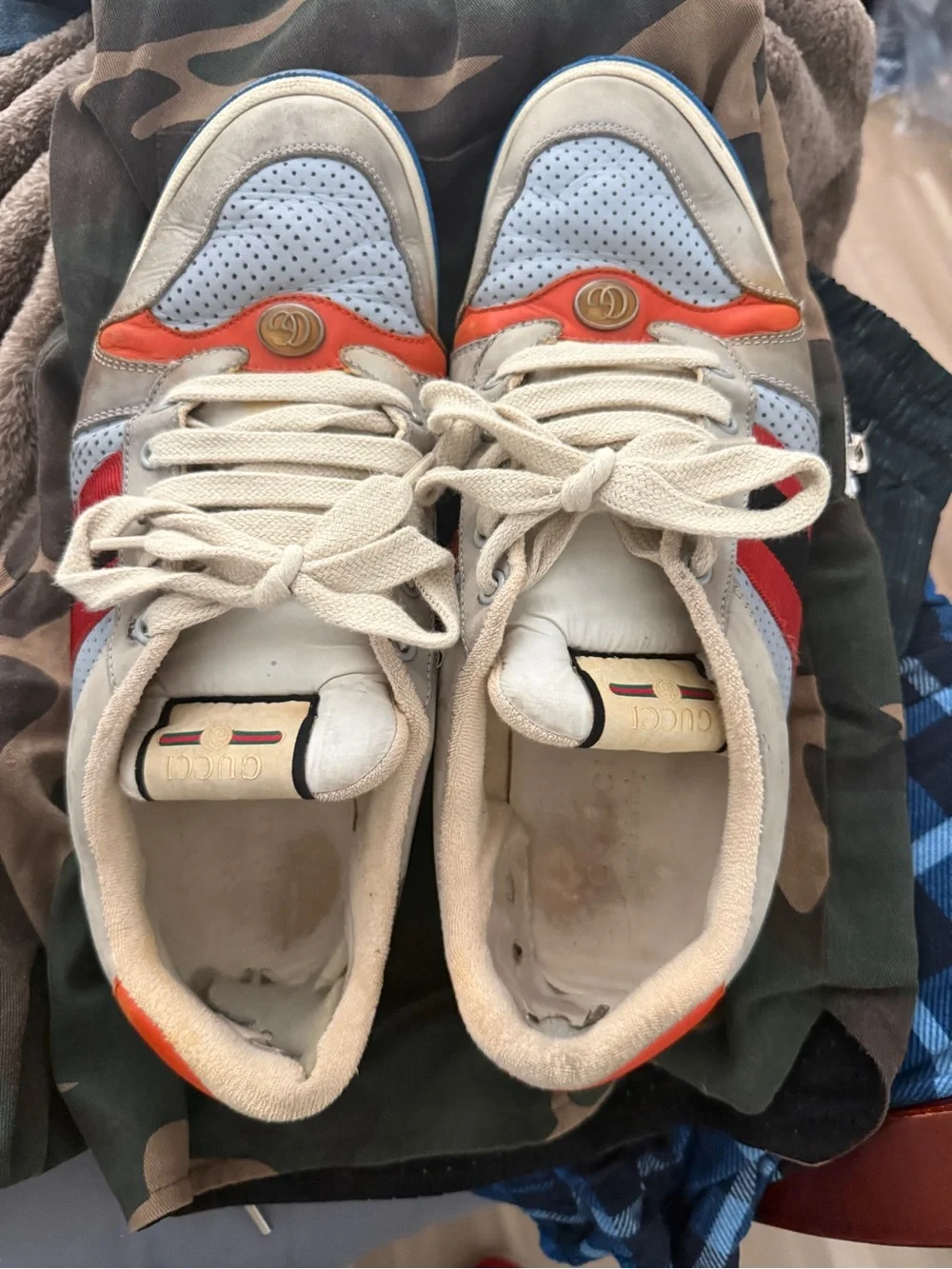 Gucci Multicolor Leather Sneakers in Beige, Red, Light Blue and Orange